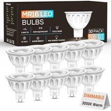 10 Pack Dimmable MR16 LED Bulbs - 12V 5W - 50 Watt - 10 Count Warm White