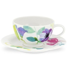 Portmeirion Water Garden Tea Cup & Saucers Set Porcelain Floral WG67105-XL