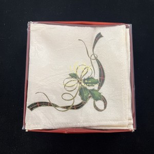 Lenox Holiday Cloth Cocktail Napkin Ribbon Holly Leaf Christmas Set 6 10" x 10"