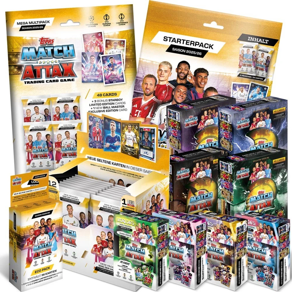 Match Attax Champions League 2025/26 Trading Cards Display Starter Booster Tins