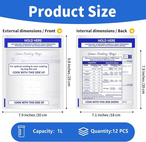 12 Pcs Zipper Steam Bags Reusable Microwave Steamer Cooking Frozen Food... - Picture 2 of 7