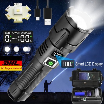 Super Hell Taschenlampe 9900000LM LED Aufladbar USB Taktisches Fackel Lumen Akku