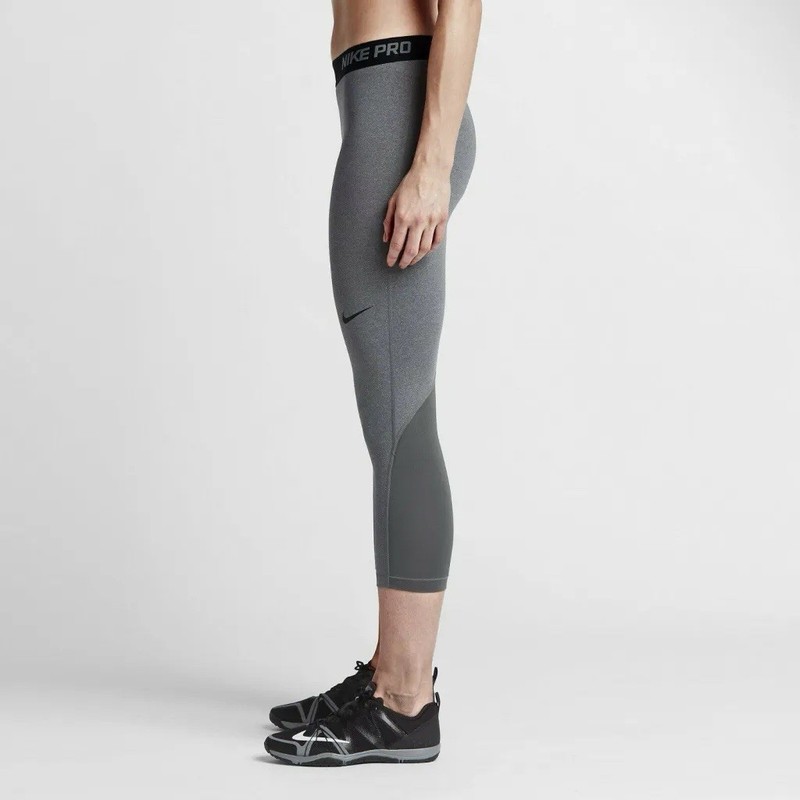 Nike Pro Dri-Fit Womens Capri Leggings, Heather Grey, Size Large