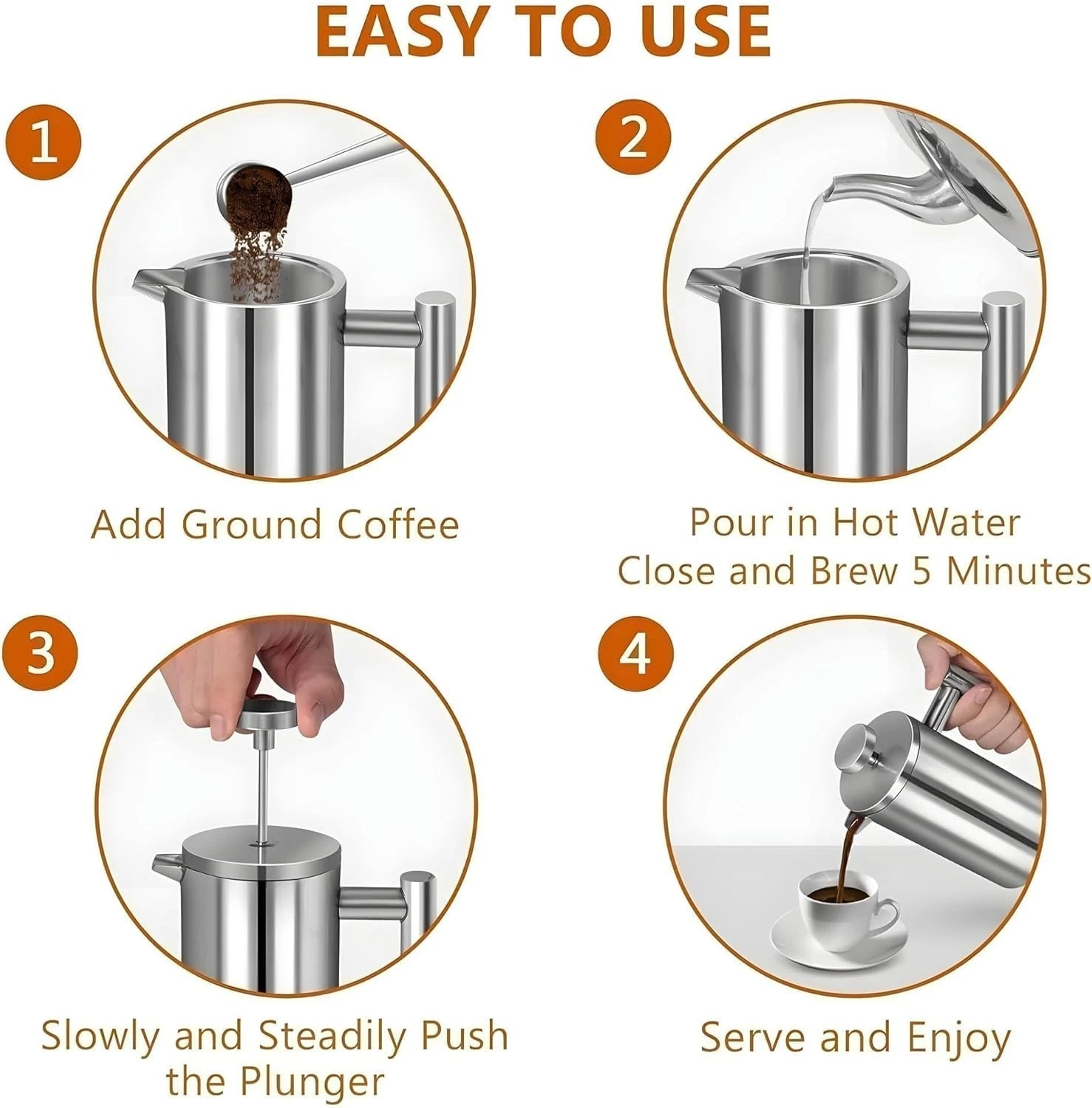 50Oz French Press Coffee Maker Double Wall 304 Stainless Steel Insulated NEW
