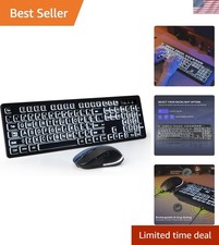 Large Print Wireless Keyboard Mouse Set for Seniors Backlit Rechargeable