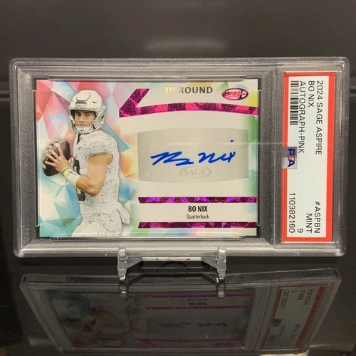 2024 Sage Aspire Bo Nix RC Auto Pink Holofoil SSP PSA 9