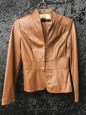 Vtg Y2K Nicole Miller Brown Soft Leather Lined Jacket Women's Small Blazer Nice!