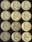 Roll of 12 Circulated 1950s-1960s Franklin Half Dollar 90% Silver Coins