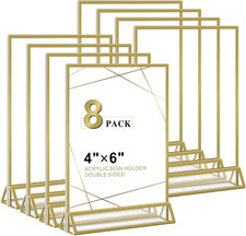 Acrylic Sign Holder 4x6 - 8 Pack Gold Picture Frame Double-Sided Table Sign Hold