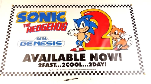 Sonic the Hedgehog '92 Vintage Style Dealer Promo Banner w Teaser Sega Genesis