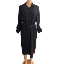 Banana Republic Womens Navy Blue Belted Shirt Dress Size Medium Petite