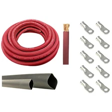 WindyNation 1/0 Gauge 8ft Red Welding Cable Kit Lugs 3ft Heat Shrink Tubing