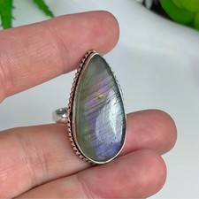 Natural Purple Labradorite Ring Size 8.75 8 3/4 to 9 925 Sterling Silver Overlay