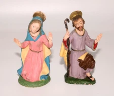 VTG Mary & Joseph Christmas Nativity Figures Depose Italy Spider Mark Resin 2 Pc