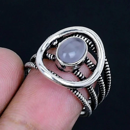 Aqua Chalcedony 925 Silver Plated Handmade Ring of US Size 6.5