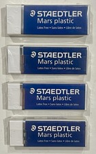 STAEDTLER MARS PLASTIC LATEX FREE QTY 4 WHITE ERASERS FOR PAPER  FILM-NEW