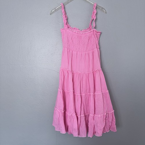 Pink Sleeveless TextureTiered Summer Midi Dress Cotton summer beach ruffles Boho
