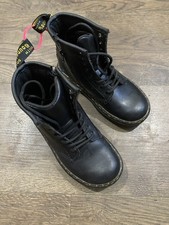 Dr. Doc Martens Zavala T Combat Boots Kids Black Leather Unisex US Size 10
