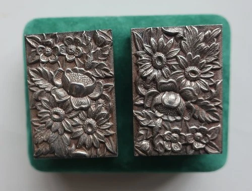 2 Antique Repousse S. Kirk & Son Sterling Silver Match Box Holders + match boxes