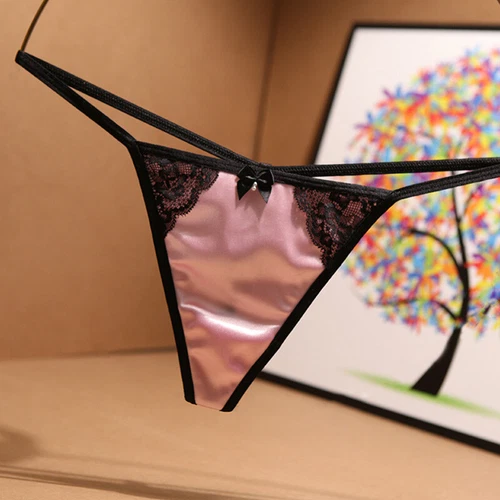 Sexy Womens T-back Panties Satin Thong G-string Briefs Lace Lingeries Underwear - Picture 5 of 27