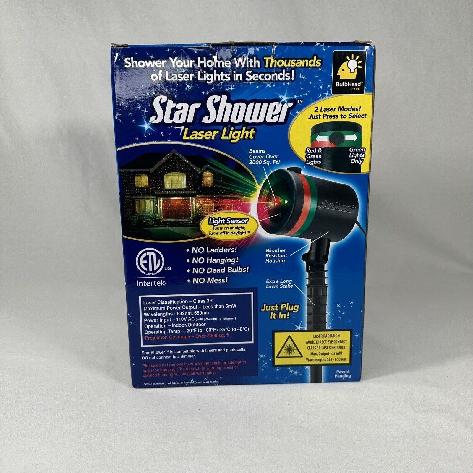 Star Shower Laser Light with Light Sensor by BulbHead 2 Laser Modes Red