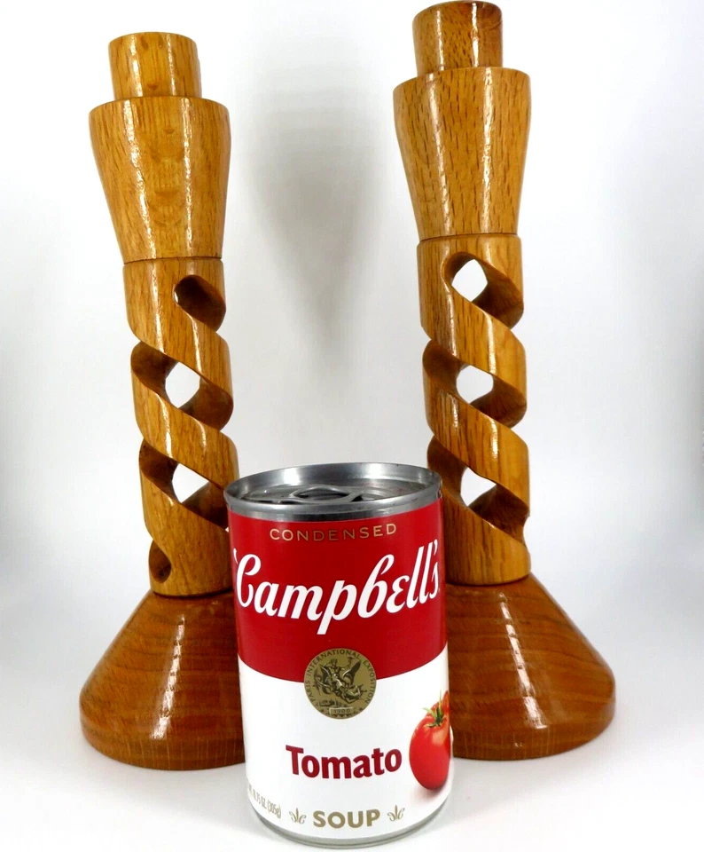 JUEGO DE 2 CANDELABROS CÓNICOS DE MADERA artesanales torneados tallados a mano 10" Foto 2 de 4