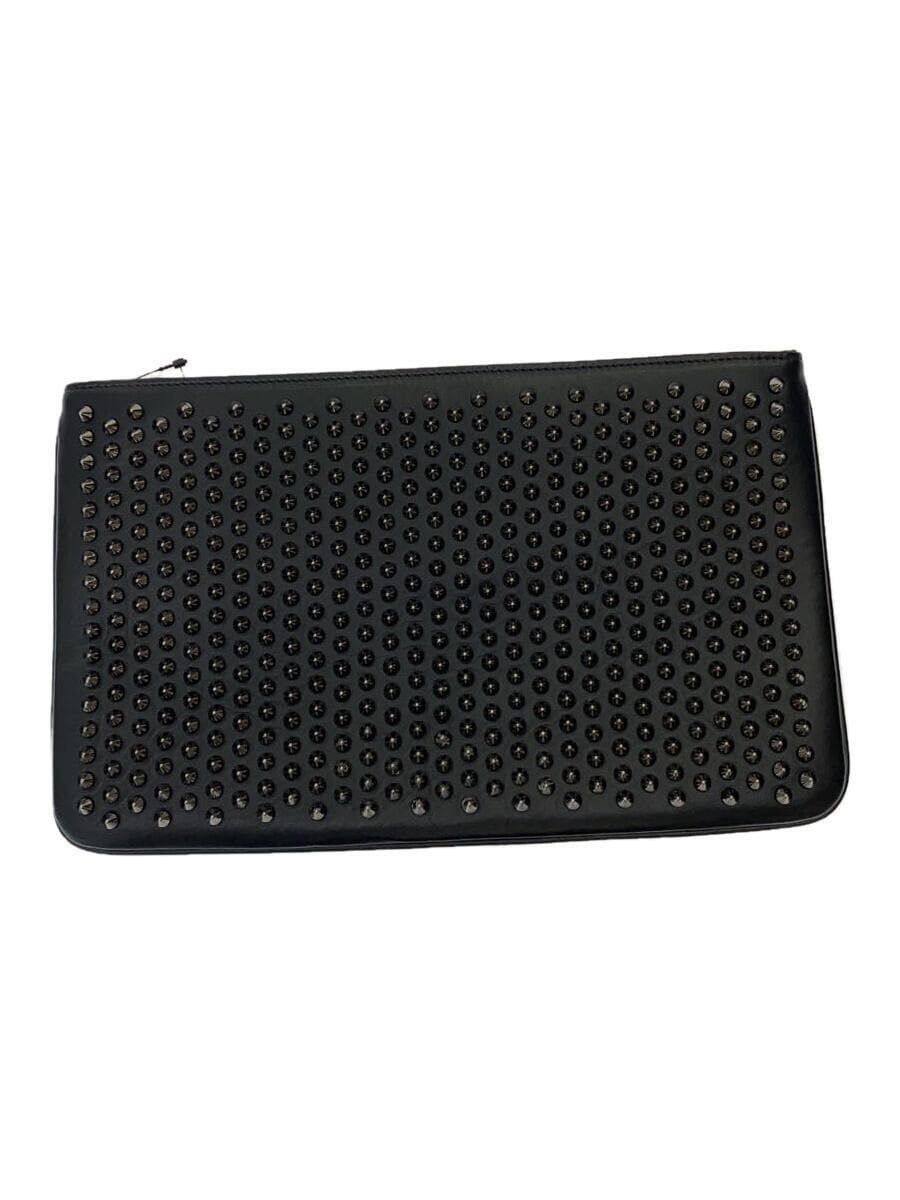 Christian Louboutin Black Red Leather Spike Studs Clutch Handbag Pouch