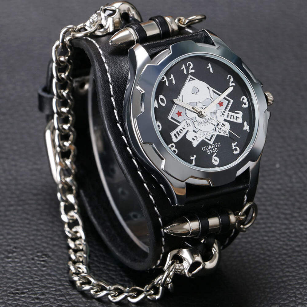 Stylish Leather Strap Watch with Spiral Crown and Alloy Pin Buckle
