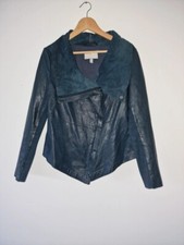 Muubaa Blue Leather Collared Silver Tone Zipper Fastened Lined Biker Jacket Uk12