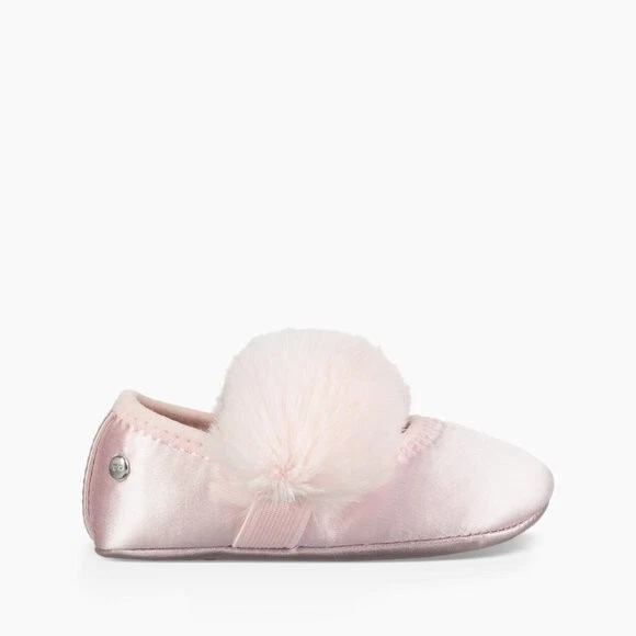 NUEVO UGG Bebé Infante Pelusa Rosa Claro Satén Imitación Piel Abullonada Vestido Ballet Planos Foto 2 de 4