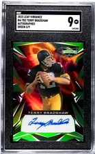 🏈Terry Bradshaw Nice 2023 Leaf Vibrance  Green Prismatic Auto ✍️3/9 SGC 9;