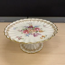 Vintage Crown Staffordshire England’s Bouquet Cake Plate Compote 8.25 inches