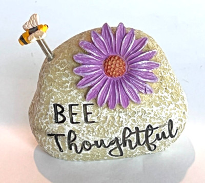 Ganz Resin Garden Message Rock/Stone Figurine w/Purple Daisy ''BEE Thoughtful''