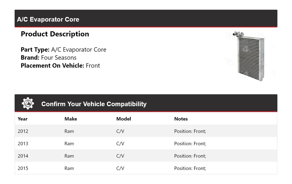 Для 2012-2015 Ram C/V A/C испаритель сердечник спереди 4 сезона 2013 2014 - Изображение 2 из 4