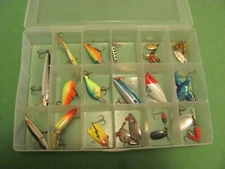Lot of 18 Fishing Lures and Tackle Box - Various Brands.