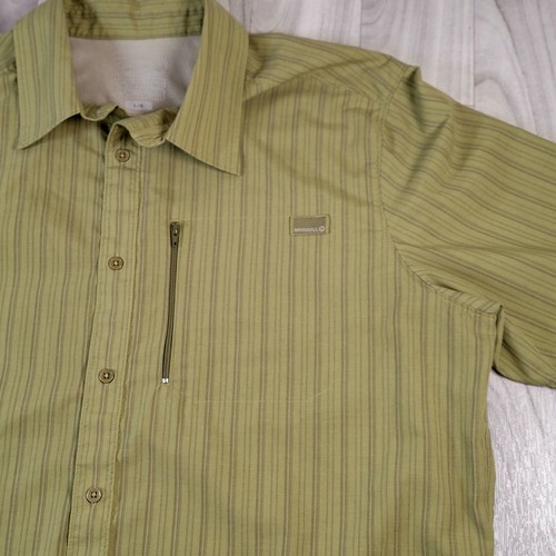 Merrell Opti Wick UPF 30 Shirt Mens L Large Green Short Sleeve Zip Pocket - Picture 5 of 8