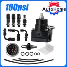 Adjustable  Fuel Pressure Regulator Gauge Kit AN6 Fitting End 100Psi Black