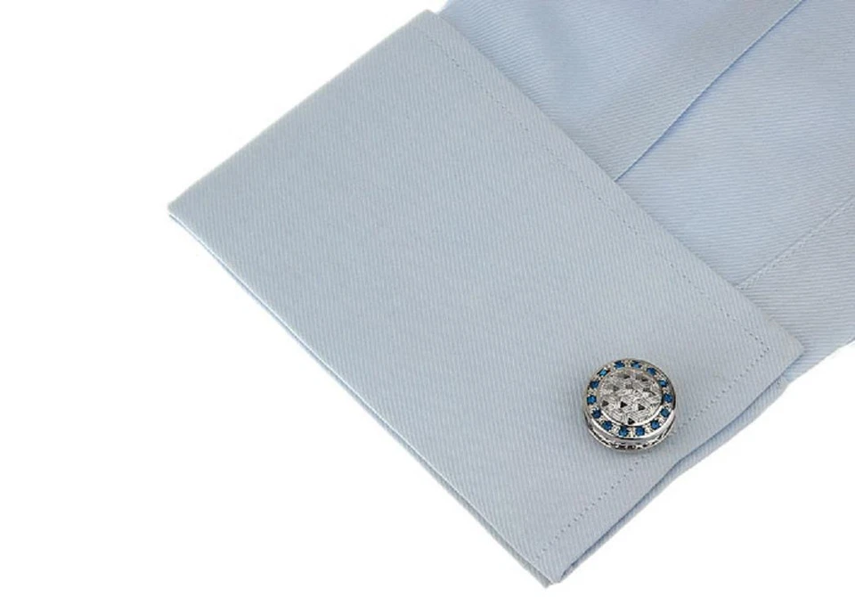 Gemelos de diseño tejido azul cristal boda elegante caja de regalo y paño de pulido Foto 3 de 4