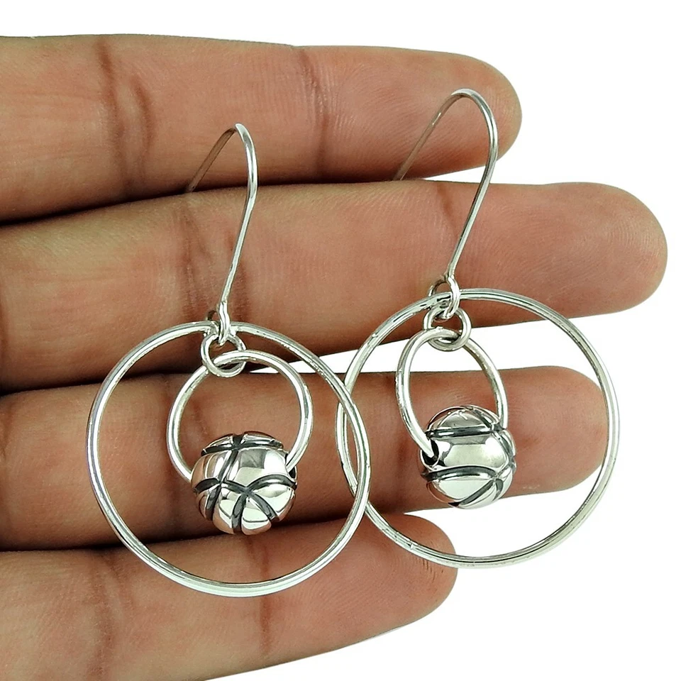 Spinning Hanging Ball Dangle Earrings 925 Sterling Silver Gift Jewelry For Women - Image 2 of 2