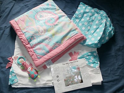 My Baby Sam 3 Pc Crib Set Pixie Baby Aqua Bedding Paisley Polka