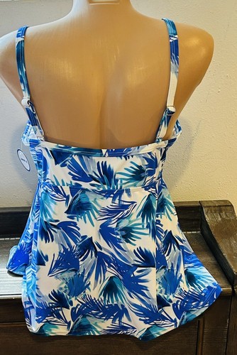 🌻NEW w/tag Swimsuits for All Blue & White Faux Flyaway Tropical Tankini Top 14 - Picture 8 of 8