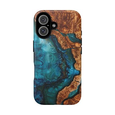For iPhone, Galaxy, Pixel Phone Case - Teal Blue Wood Resin UV Print Cover