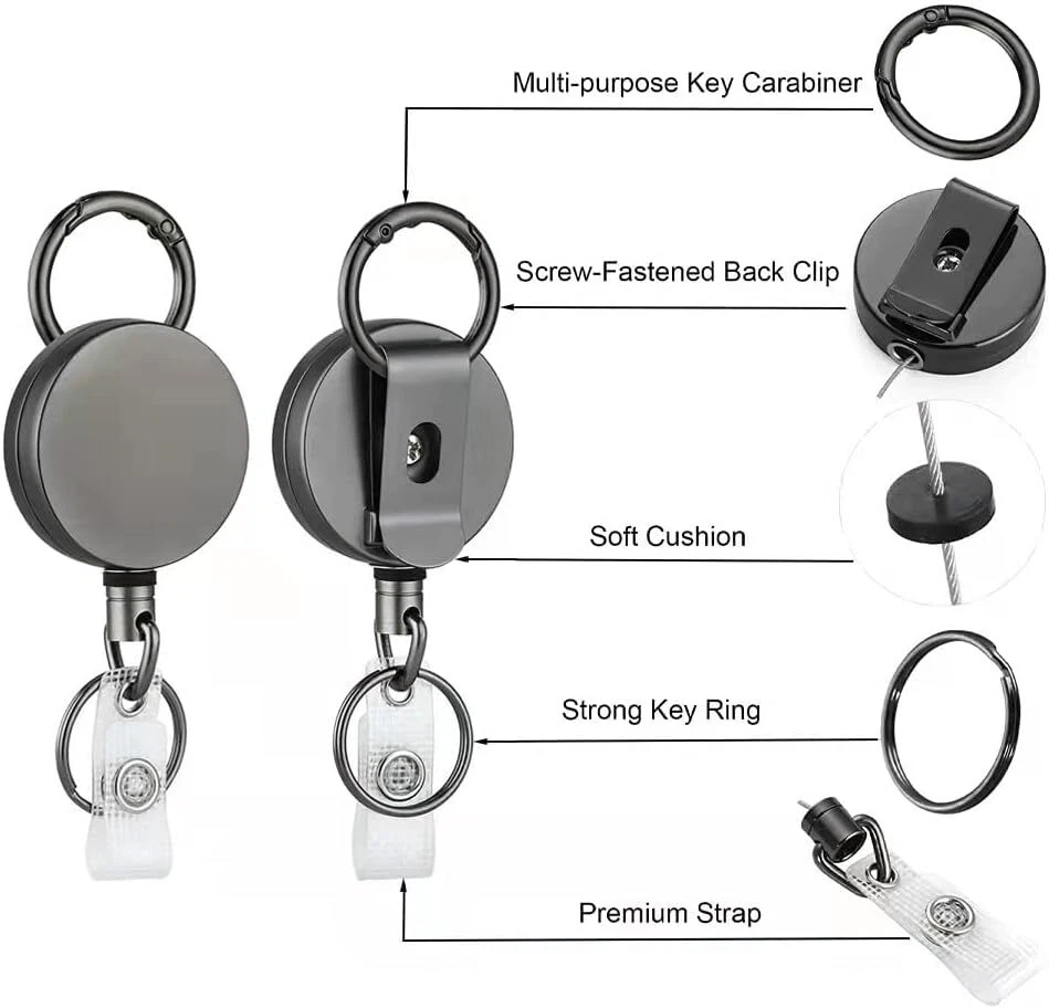 Carrete de insignia retráctil portatarjetas de identificación resistente con clip para cinturón llavero paquetes de 2 Foto 4 de 4