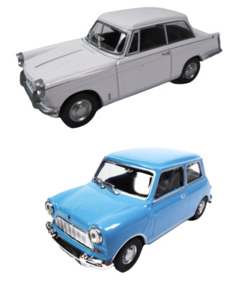 Set of 2 Model Cars Triumph Herald + Morris Mini - 1:43 IST Diecast LP22