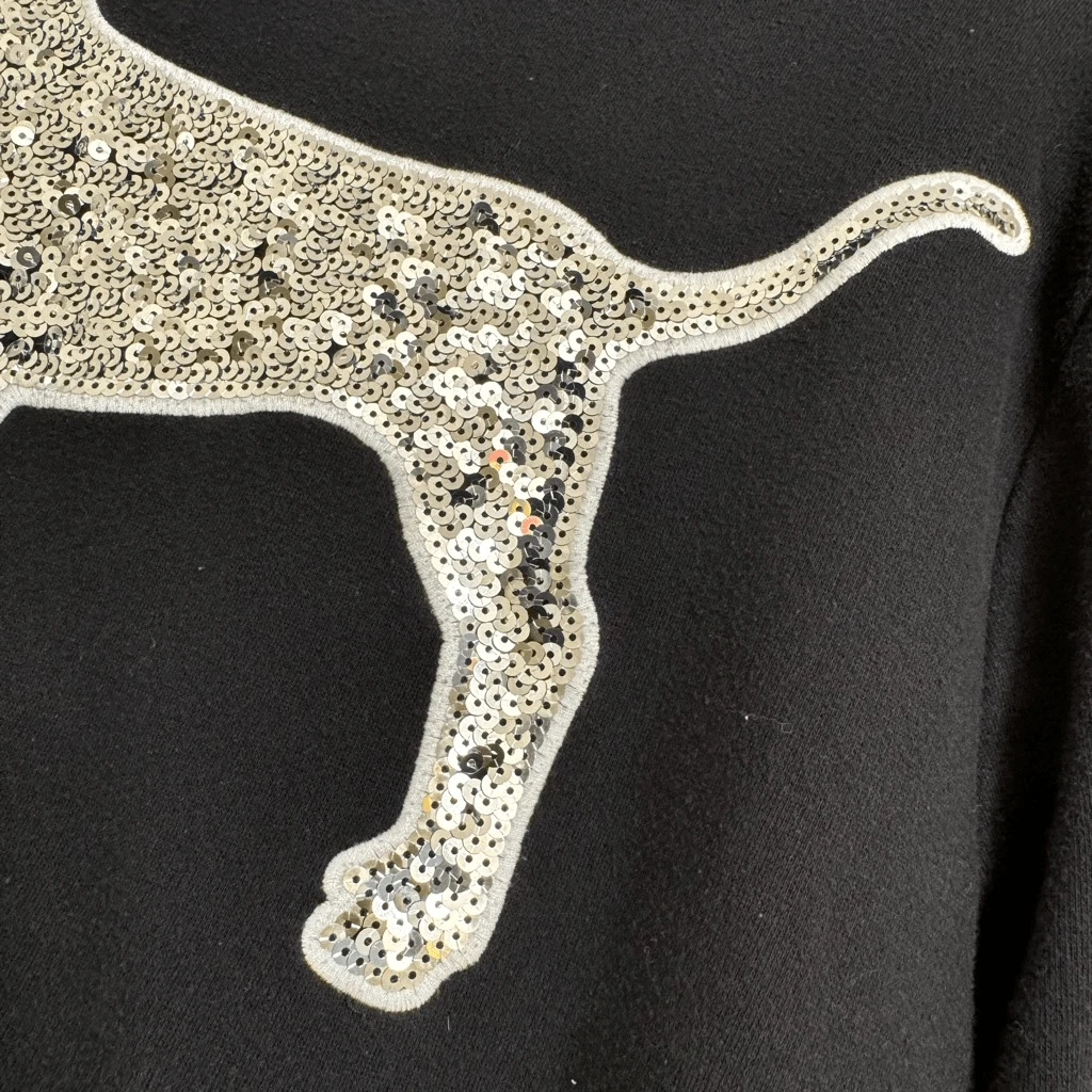 UNDERCOVER Felpa con cappuccio ROSA Y2K Victorias Secret nera argento cane paillettes Bling grande