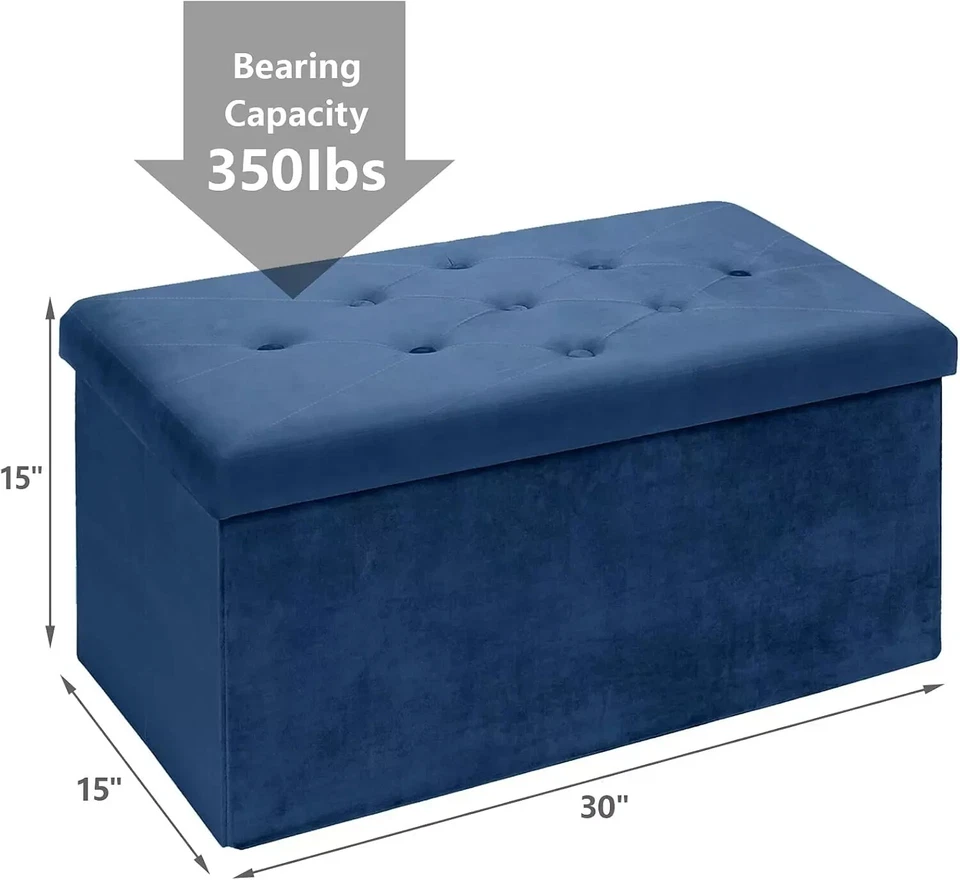 Складная оттоманская скамья для хранения, бархатная оттоманка с местом для хранения в гостиной, длинная - Изображение 3 из 4