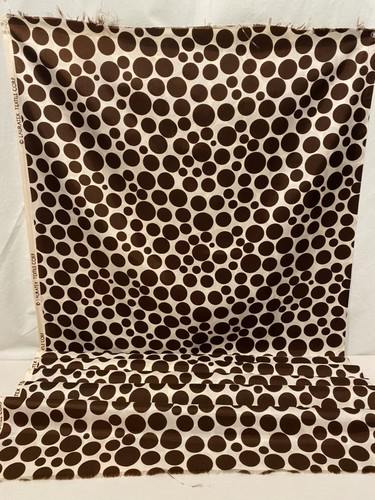 Vtg Fabric RAYON BLEND Slinky Ivory White Brown Polka Dots Bubbles 46x1yd+15" - Picture 4 of 10
