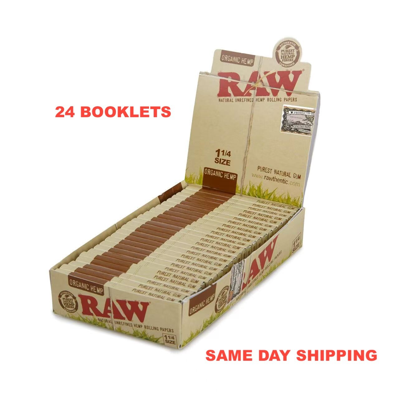 Raw Organic Hemp Rolling Papers 1 1/4 HBI Bulk Wholesale 24 Booklets Box