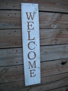 Wood Door Sign WELCOME  Porch Vertical Weathered Farmhouse Handmade 33"
