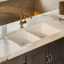 32x19 Inch Double Bowl White Kitchen Sink Undermount/Drop In With Accessories